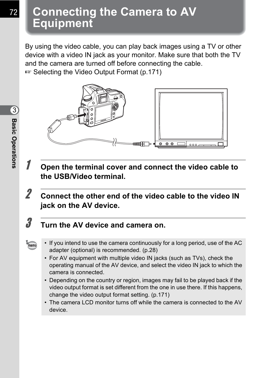 Connecting the camera to av equipment | Pentax K110D User Manual | Page 74 / 216
