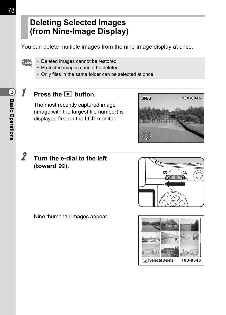 Deleting selected images (from nine-image display) | Pentax K110D User Manual | Page 80 / 216