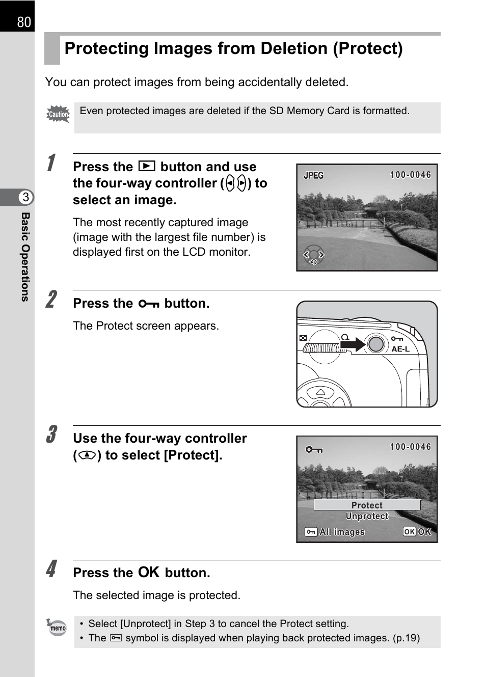 Protecting images from deletion (protect), P.80) | Pentax K110D User Manual | Page 82 / 216