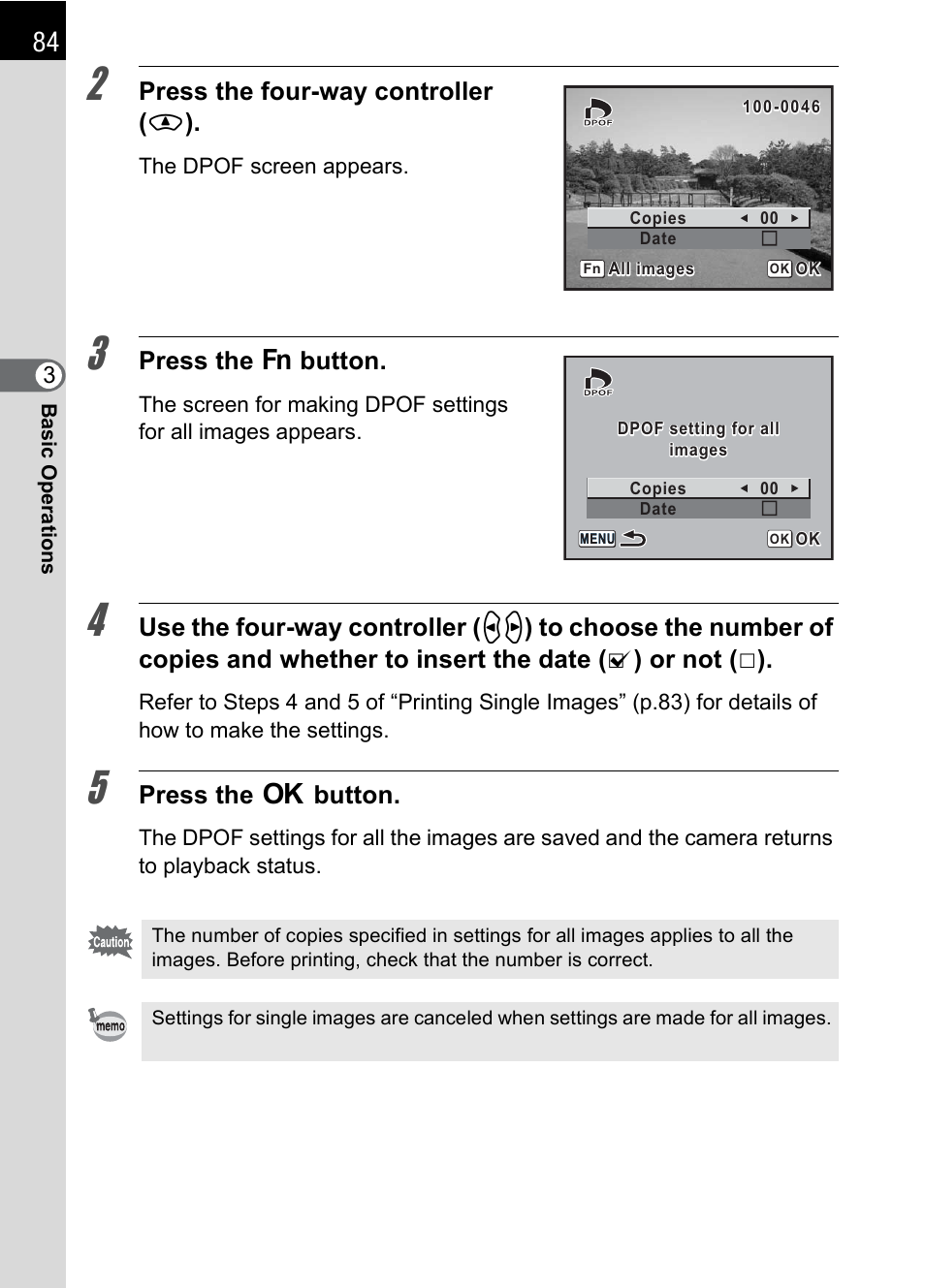 Press the four-way controller ( m ), Press the { button, Press the 4 button | Pentax K110D User Manual | Page 86 / 216