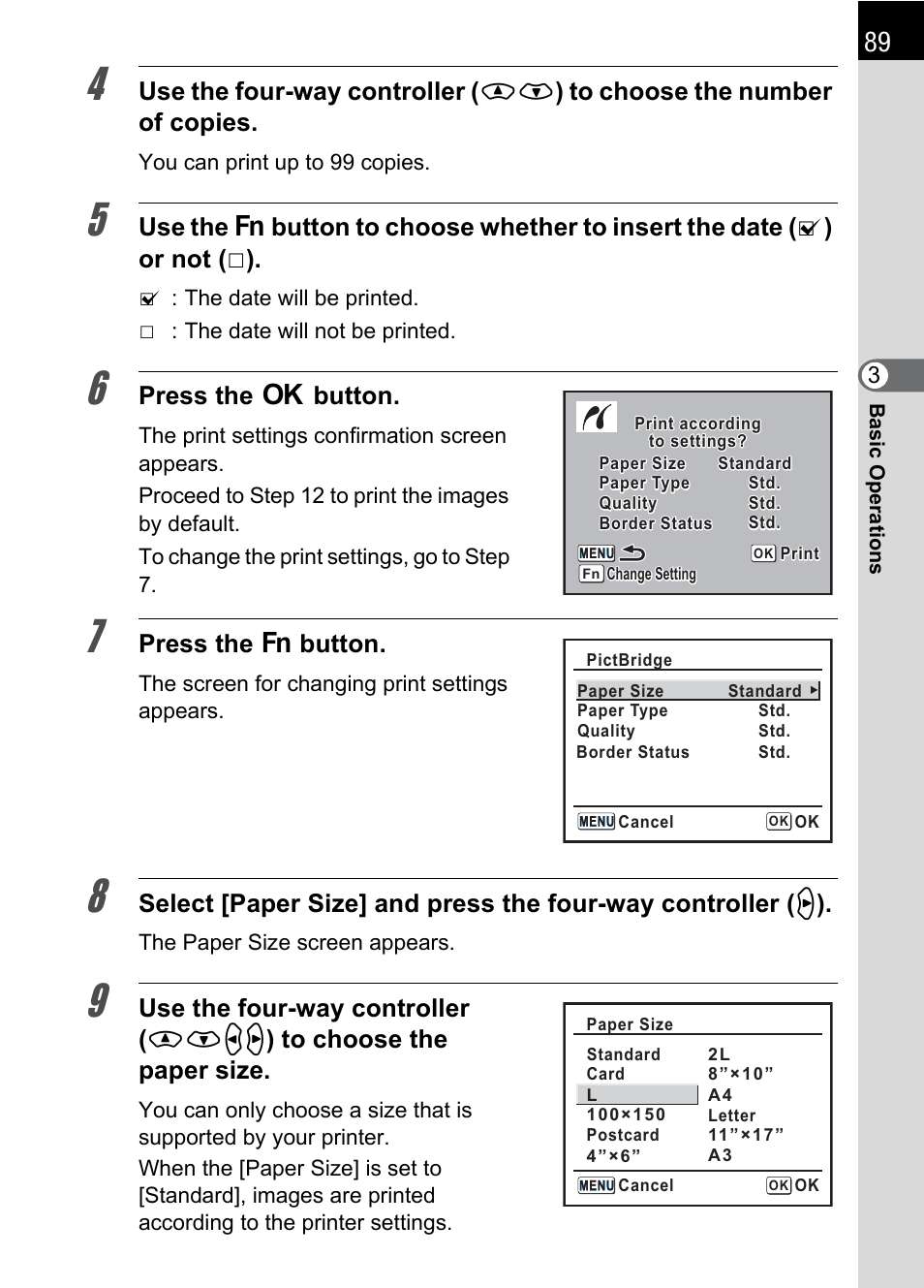 Press the 4 button, Press the { button | Pentax K110D User Manual | Page 91 / 216