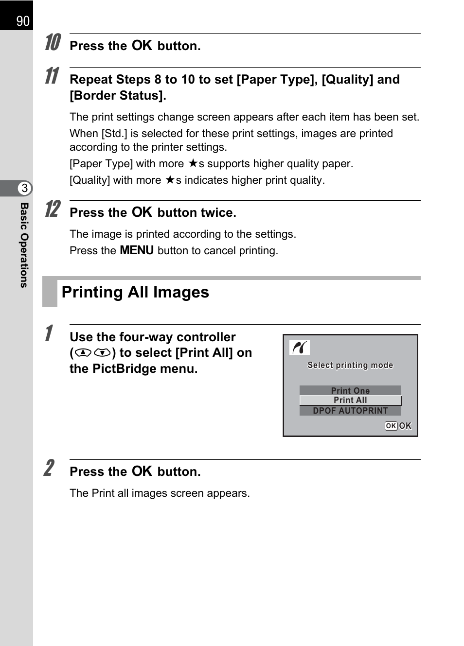 Printing all images, P.90 | Pentax K110D User Manual | Page 92 / 216