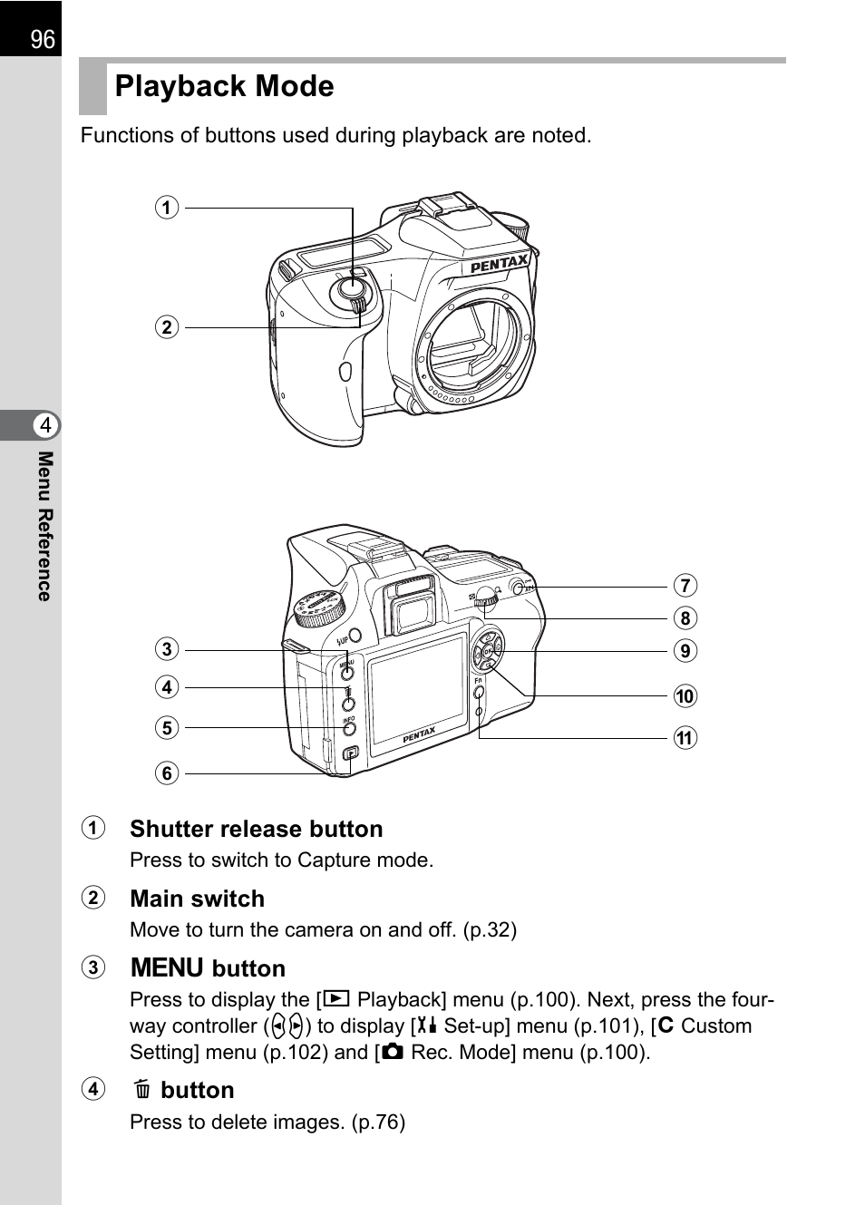 Playback mode | Pentax K110D User Manual | Page 98 / 216