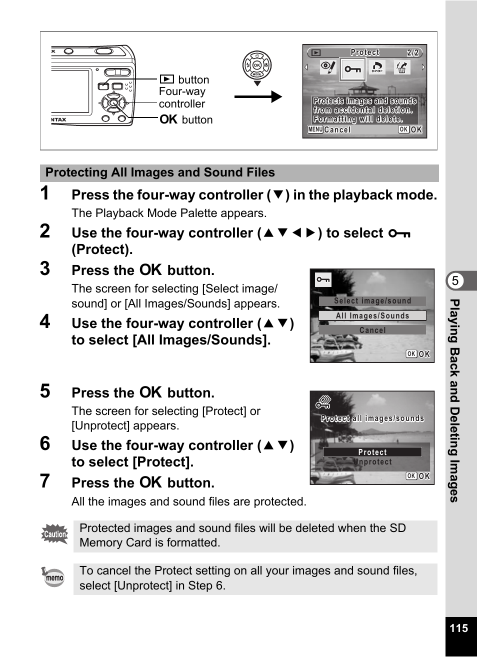 3 press the 4 button, 5 press the 4 button, 7 press the 4 button | Press the 4 button | Pentax Optio E60 User Manual | Page 117 / 181