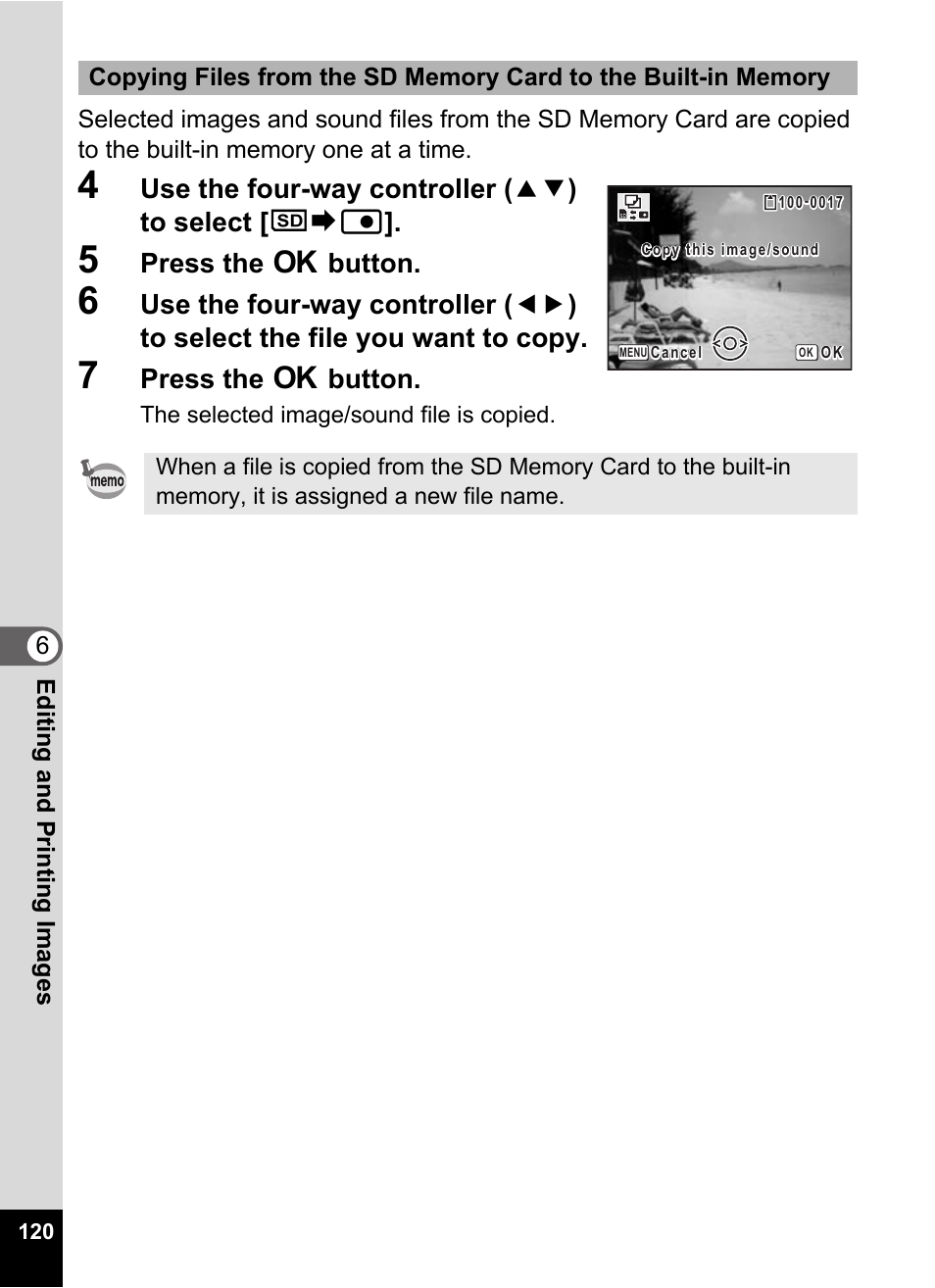 4 use the four-way controller (23) to select [{}f, 5 press the 4 button, 7 press the 4 button | Press the 4 button | Pentax Optio E60 User Manual | Page 122 / 181