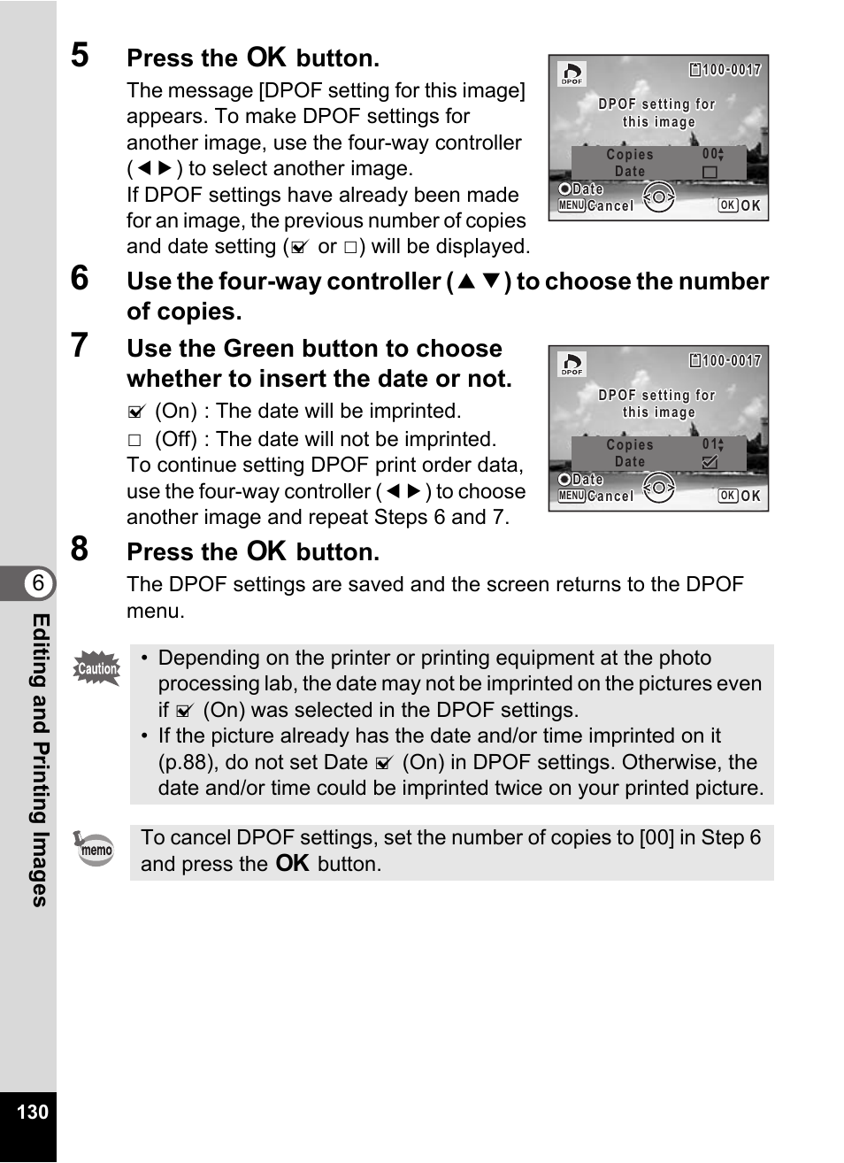 5 press the 4 button, 8 press the 4 button, Press the 4 button | 6editing and printing images | Pentax Optio E60 User Manual | Page 132 / 181