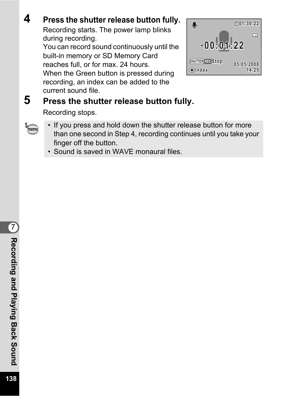 4 press the shutter release button fully, 5 press the shutter release button fully, Press the shutter release button fully | Pentax Optio E60 User Manual | Page 140 / 181