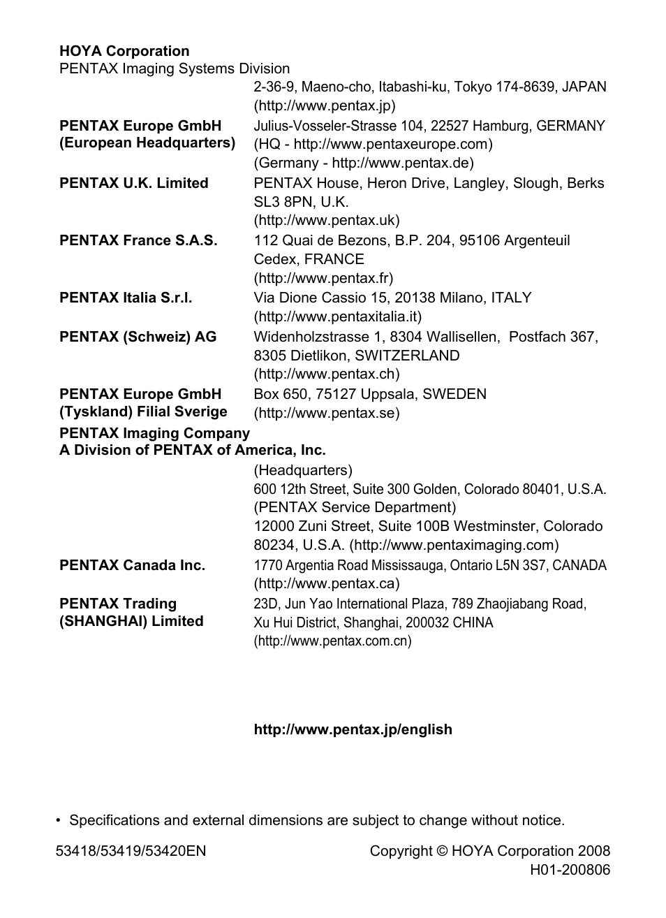 Pentax Optio E60 User Manual | Page 181 / 181
