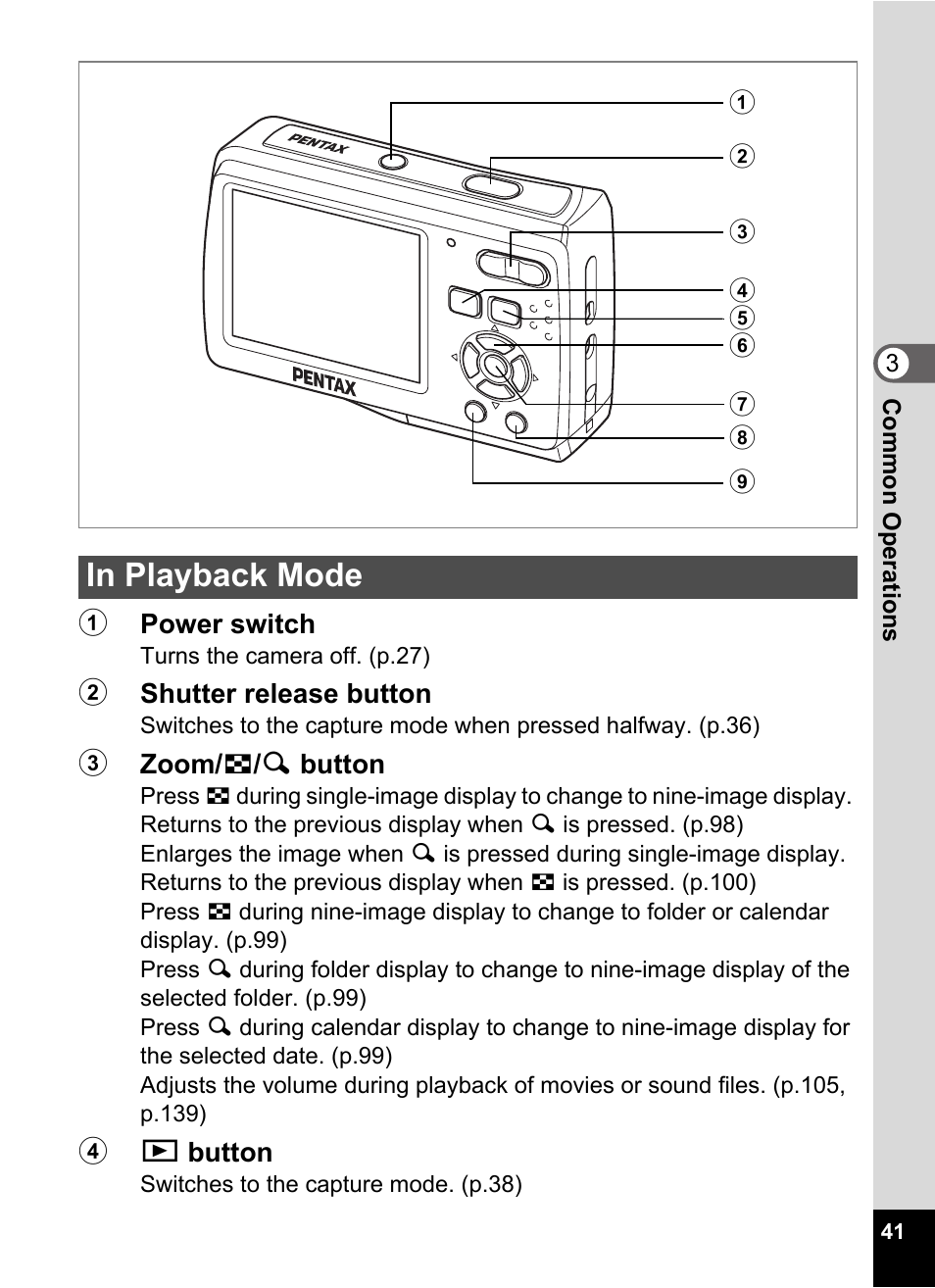 In playback mode | Pentax Optio E60 User Manual | Page 43 / 181