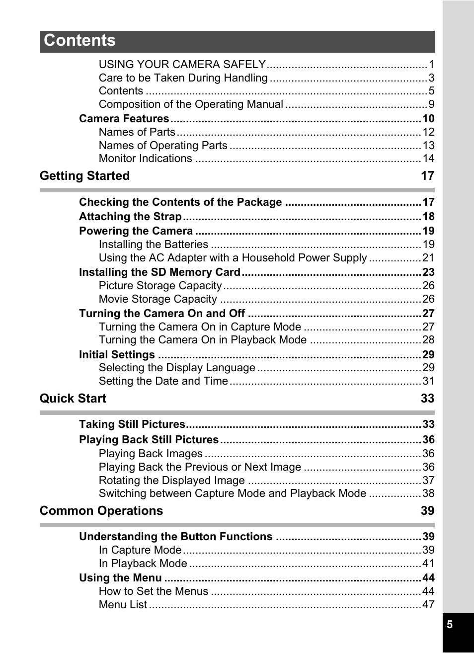 Pentax Optio E60 User Manual | Page 7 / 181