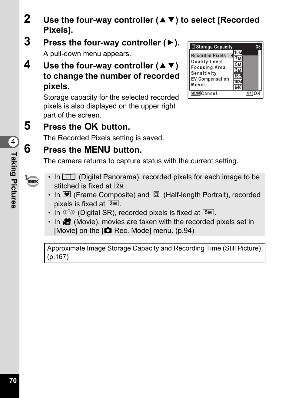 3 press the four-way controller (5), 5 press the 4 button, 6 press the 3 button | Press the four-way controller ( 5 ), Press the 4 button, Press the 3 button | Pentax Optio E60 User Manual | Page 72 / 181