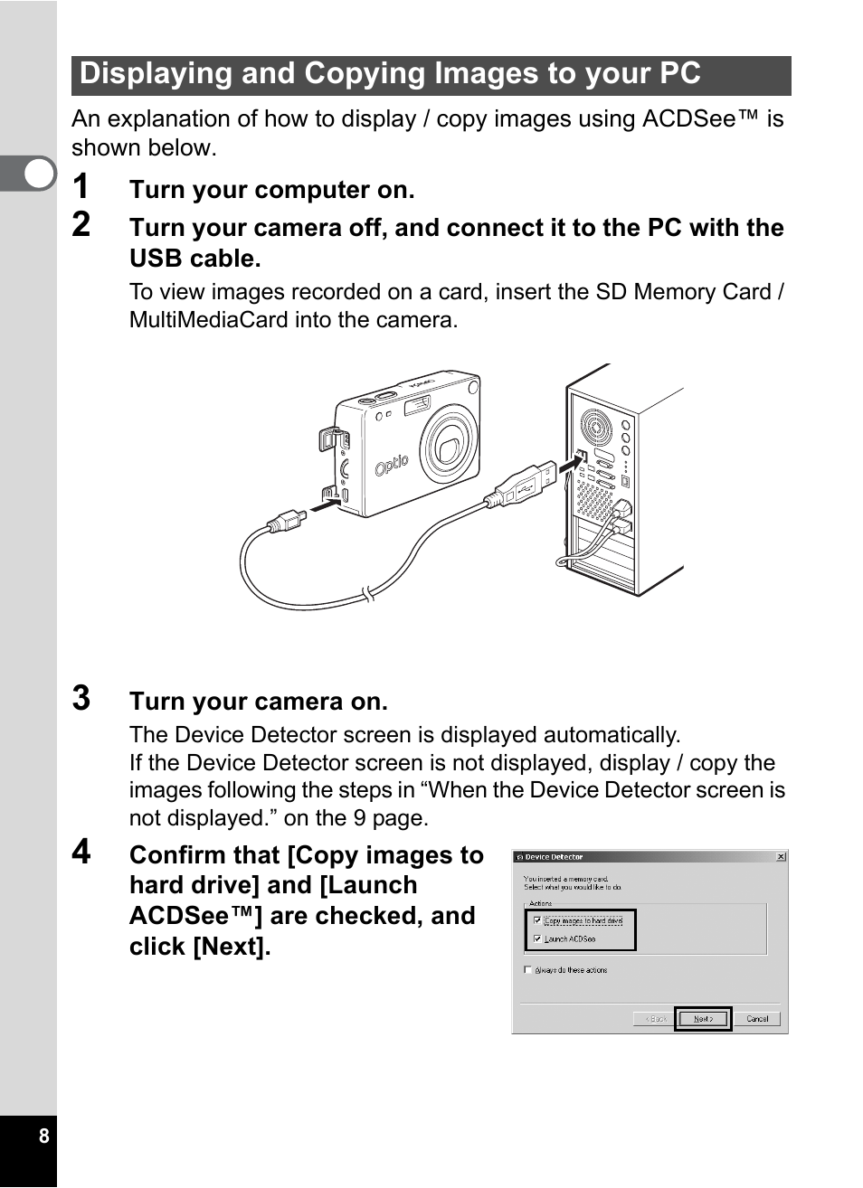 Displaying and copying images to your pc | Pentax Optio S4 User Manual | Page 10 / 38