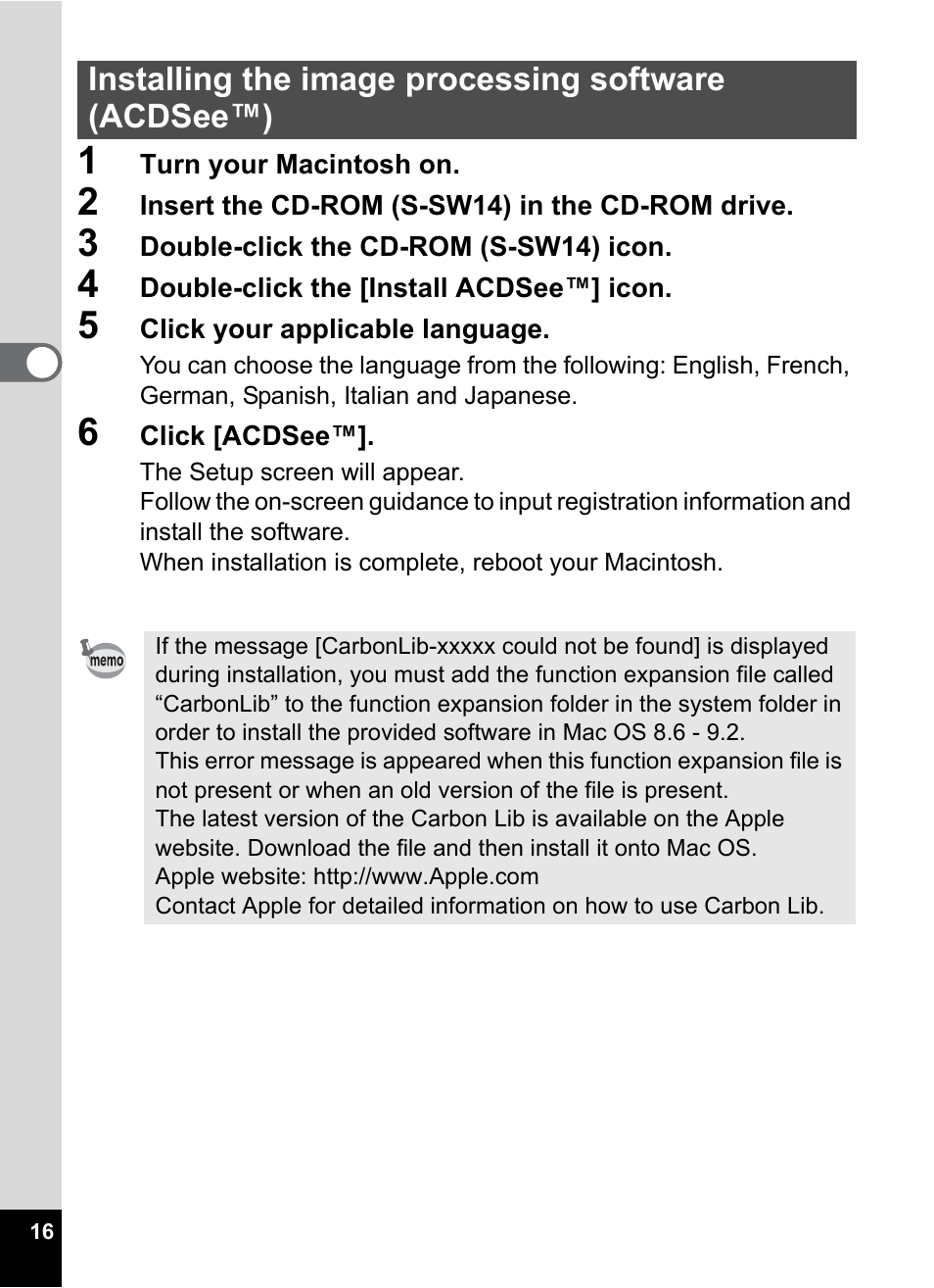 Installing the image processing software (acdsee™) | Pentax Optio S4 User Manual | Page 18 / 38