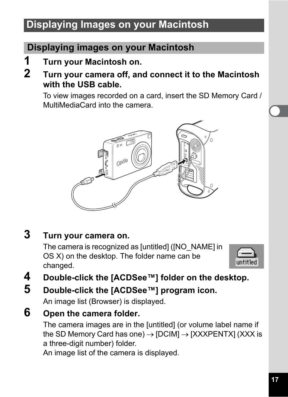 Displaying images on your macintosh | Pentax Optio S4 User Manual | Page 19 / 38