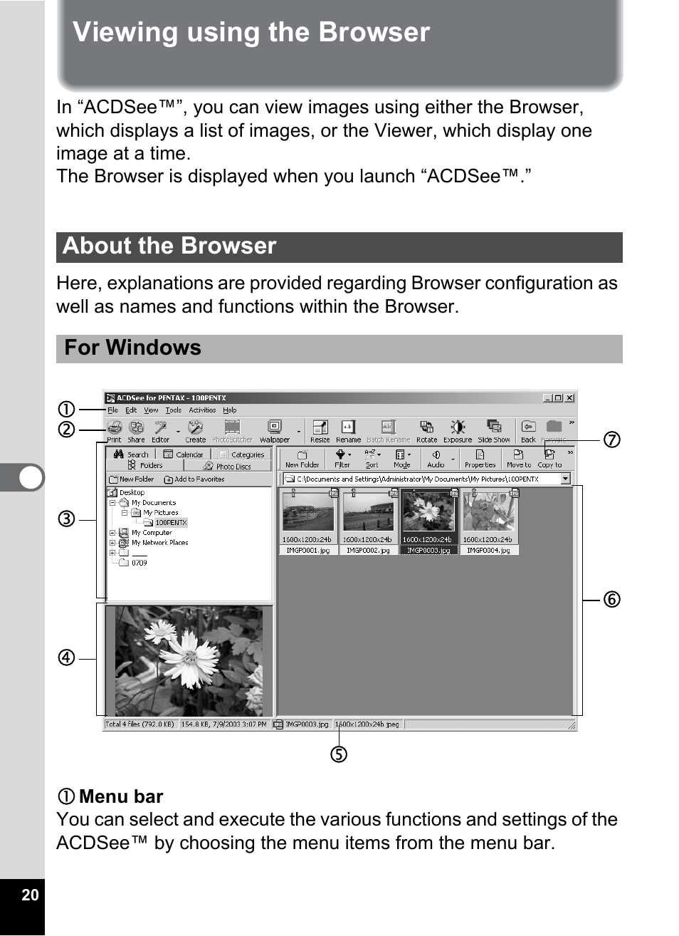 Viewing using the browser, About the browser | Pentax Optio S4 User Manual | Page 22 / 38