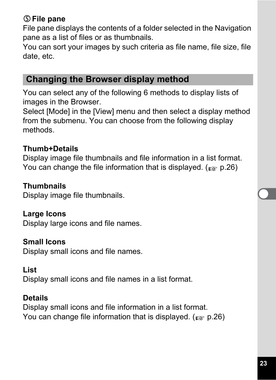 Changing the browser display method | Pentax Optio S4 User Manual | Page 25 / 38