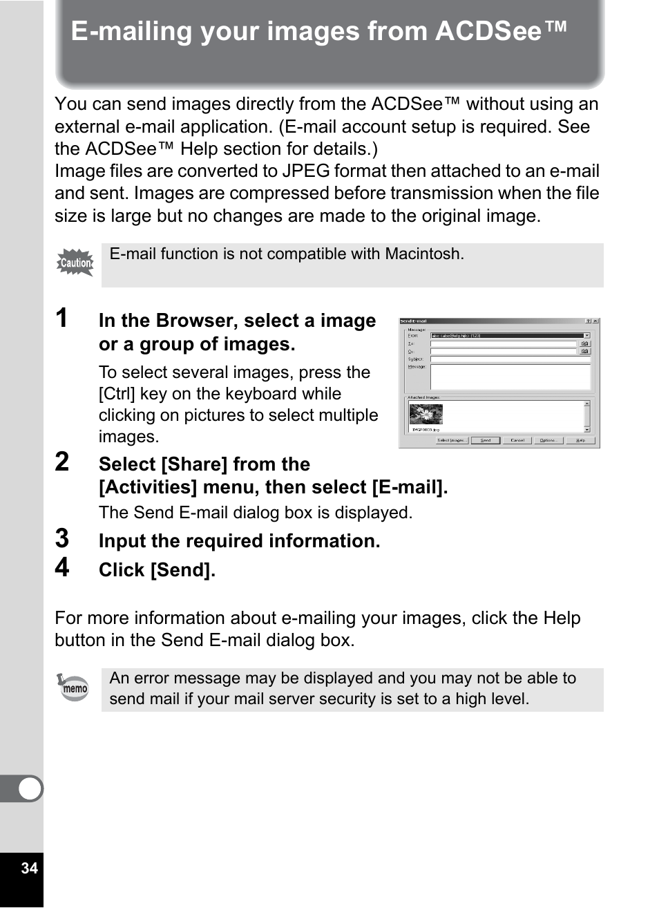Emailing your images from acdsee, E-mailing your images from acdsee | Pentax Optio S4 User Manual | Page 36 / 38