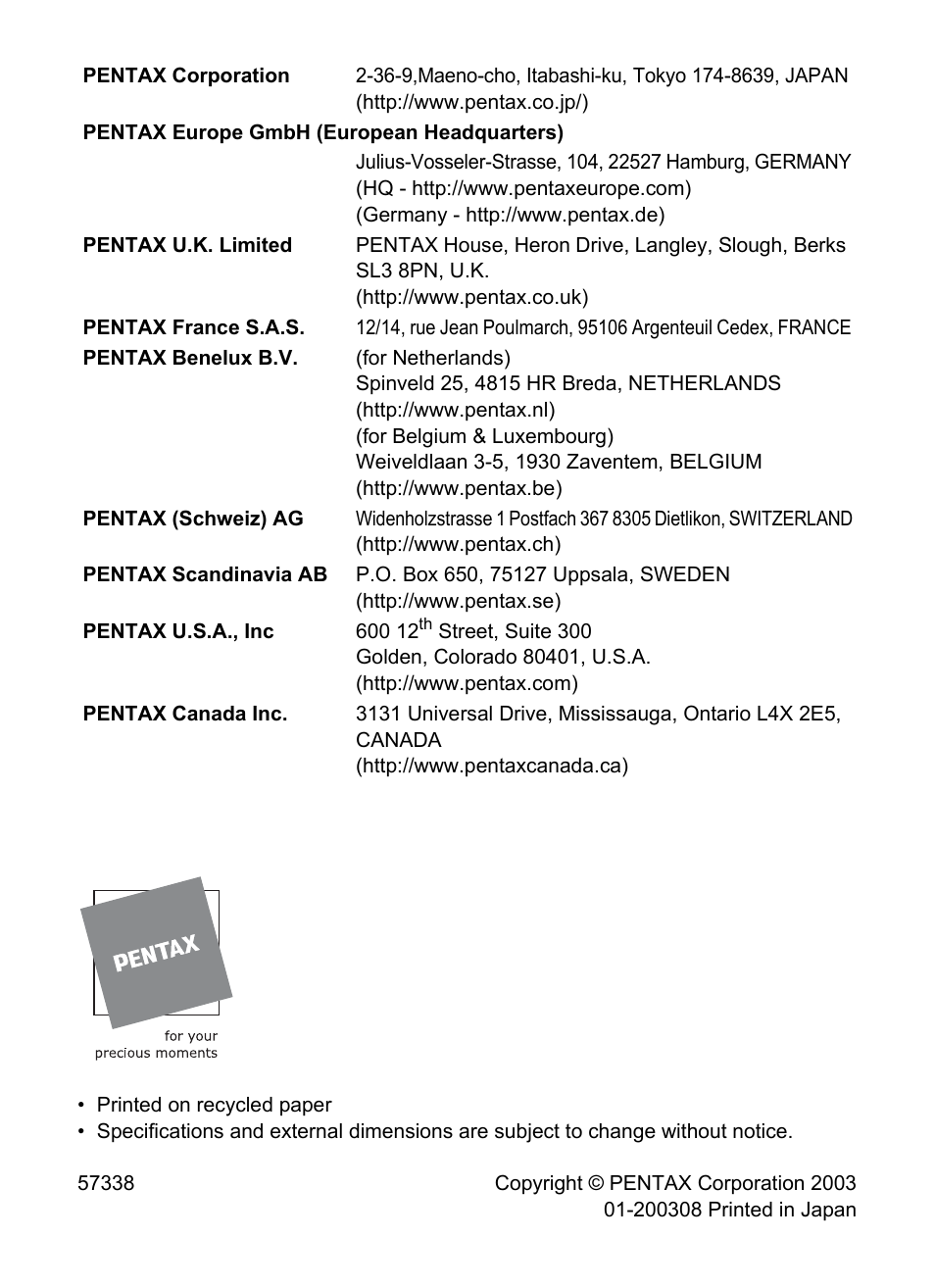 Pentax Optio S4 User Manual | Page 38 / 38