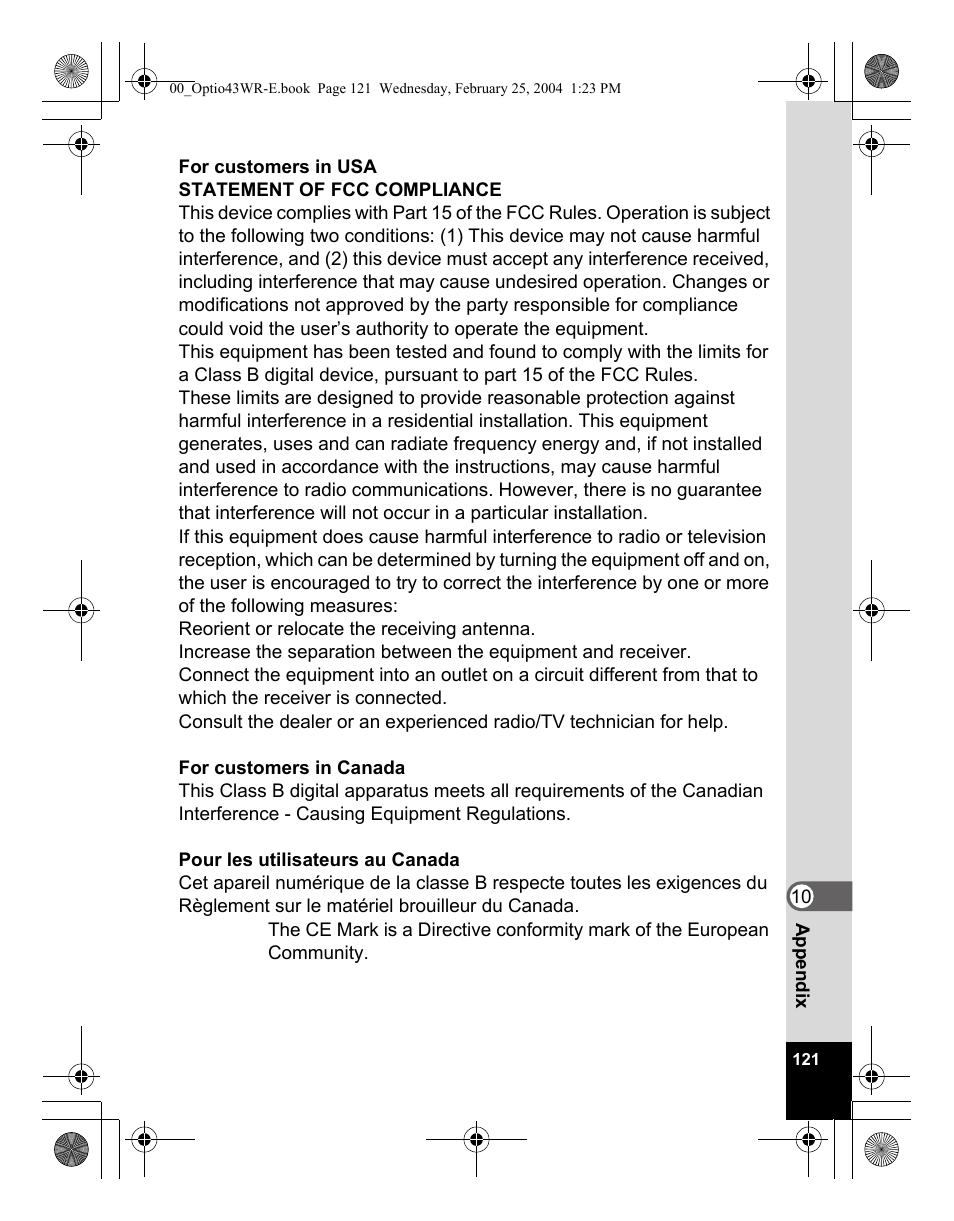 Pentax Optio 43WR User Manual | Page 123 / 128