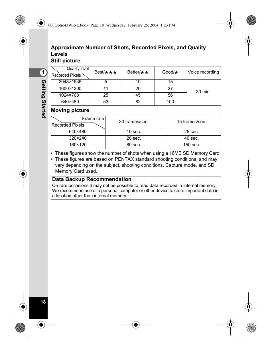 Pentax Optio 43WR User Manual | Page 20 / 128