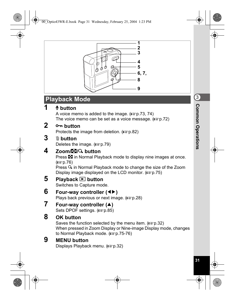 Playback mode | Pentax Optio 43WR User Manual | Page 33 / 128