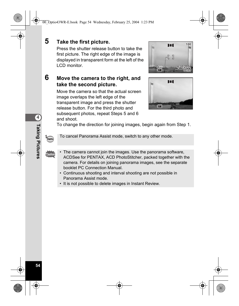 Take the first picture | Pentax Optio 43WR User Manual | Page 56 / 128