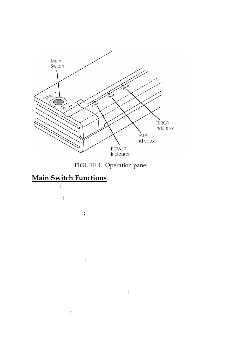 Using the operation panel, Main switch functions, Page 4 | Pentax PocketJet 3 User Manual | Page 14 / 98