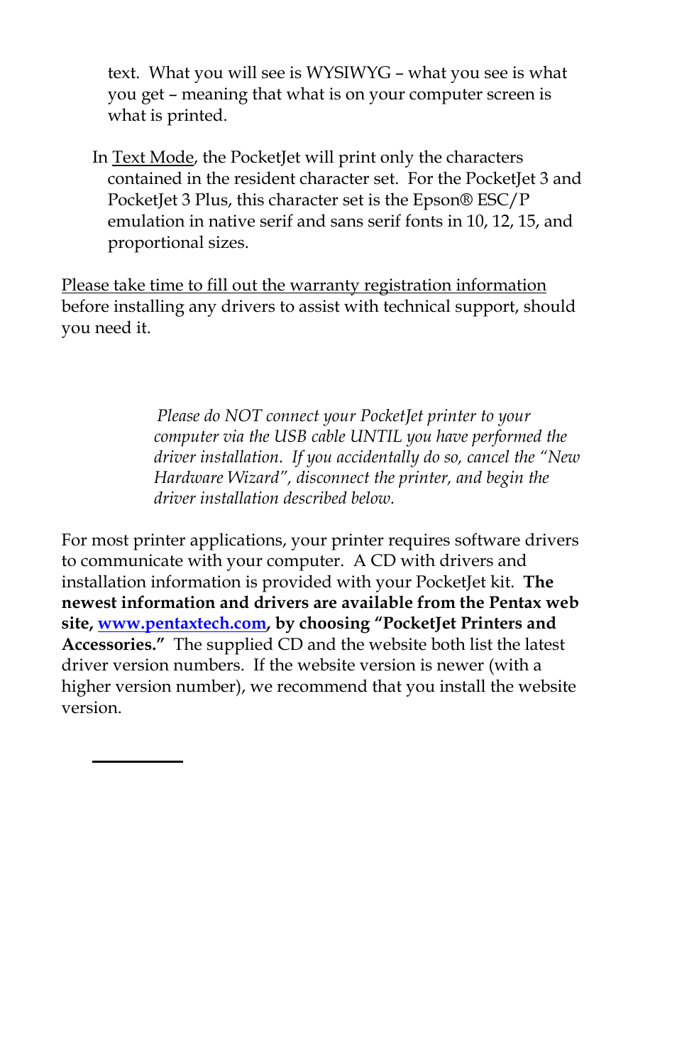 Driver installation, Cd install | Pentax PocketJet 3 User Manual | Page 18 / 98