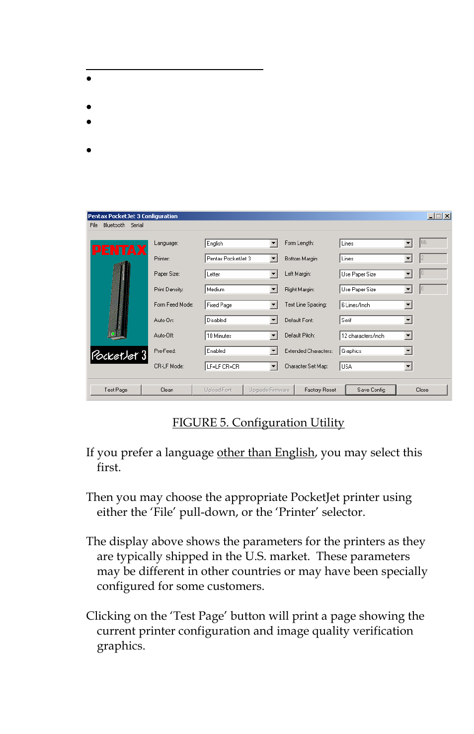 Using the configuration program, Page 19 | Pentax PocketJet 3 User Manual | Page 29 / 98