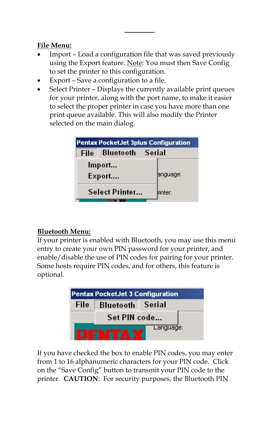 Menu bar, Page 20 | Pentax PocketJet 3 User Manual | Page 30 / 98