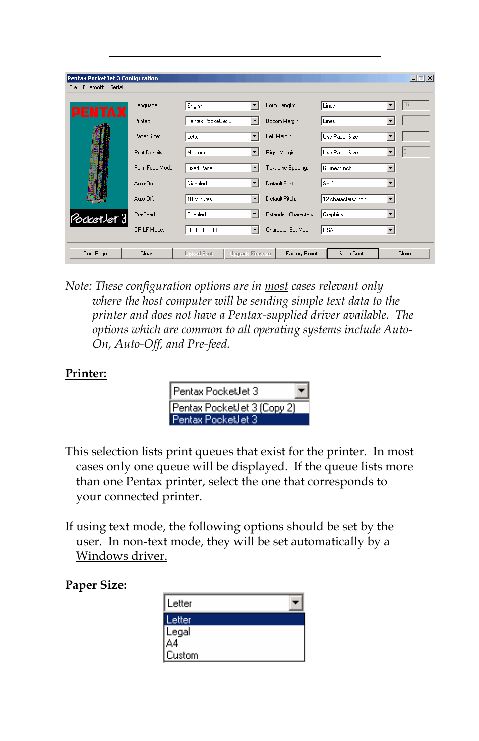 Configuration options, Page 24 | Pentax PocketJet 3 User Manual | Page 34 / 98