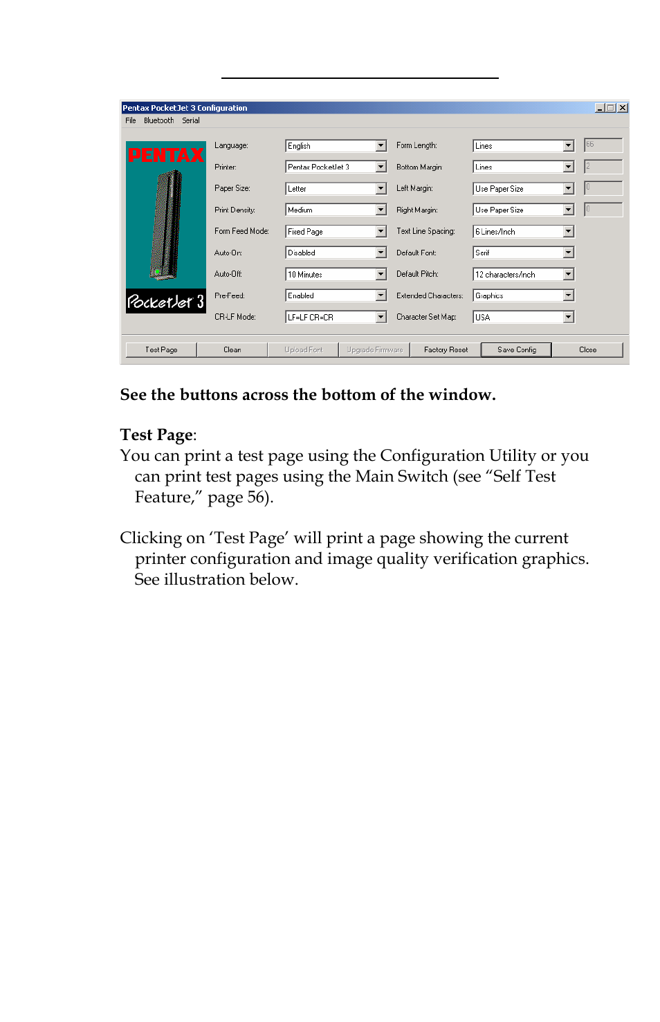 Printer commands (function buttons) | Pentax PocketJet 3 User Manual | Page 45 / 98