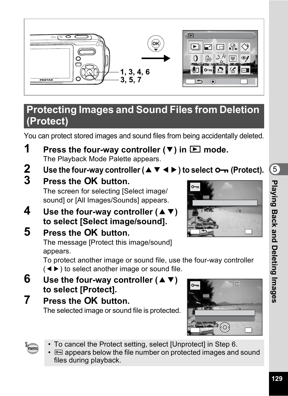 P.129, P.129), Press the four-way controller ( 3 ) in q mode | Press the 4 button | Pentax Optio W10 User Manual | Page 131 / 208