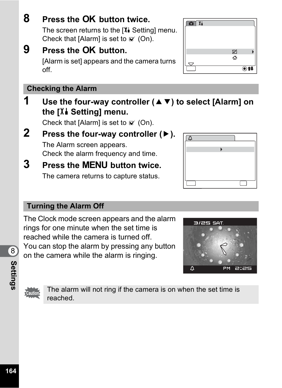 Press the 4 button twice, Press the 4 button, Press the four-way controller ( 5 ) | Press the 3 button twice | Pentax Optio W10 User Manual | Page 166 / 208