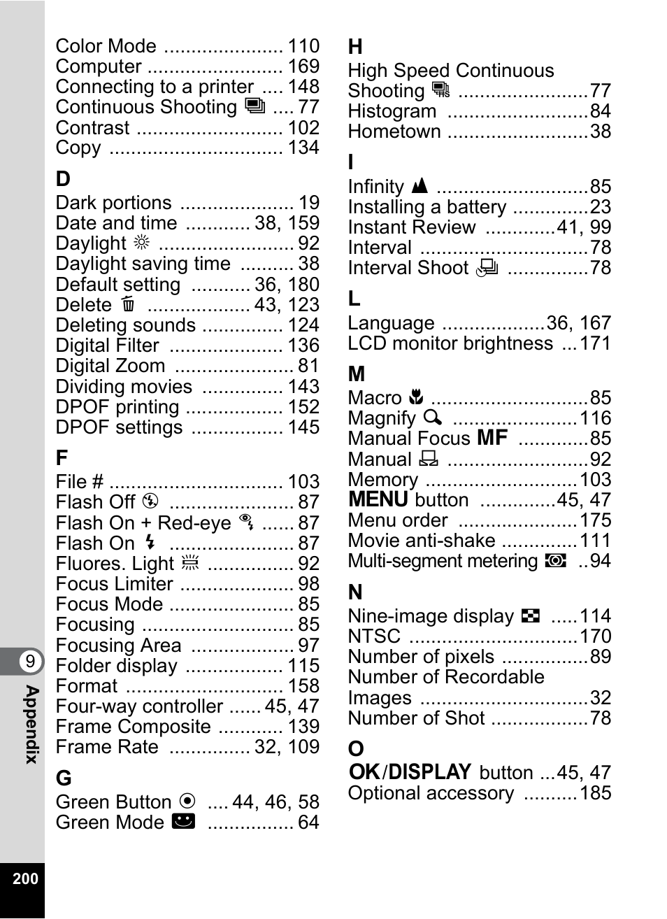 Pentax Optio W10 User Manual | Page 202 / 208