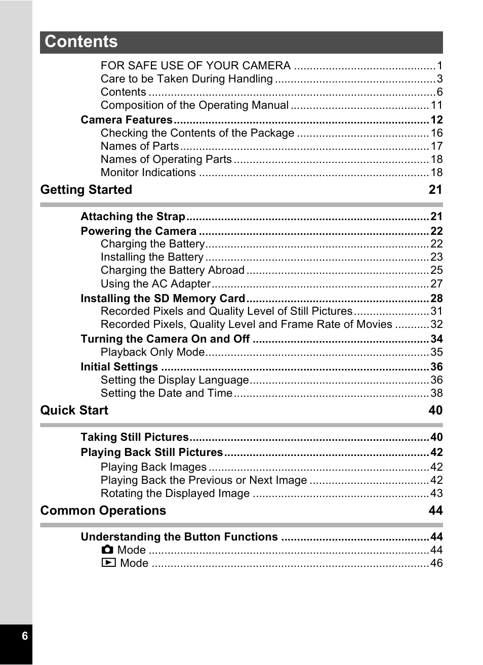 Pentax Optio W10 User Manual | Page 8 / 208