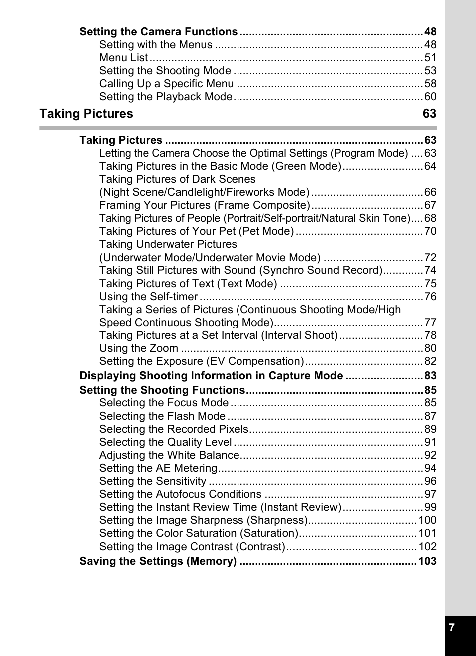 Pentax Optio W10 User Manual | Page 9 / 208