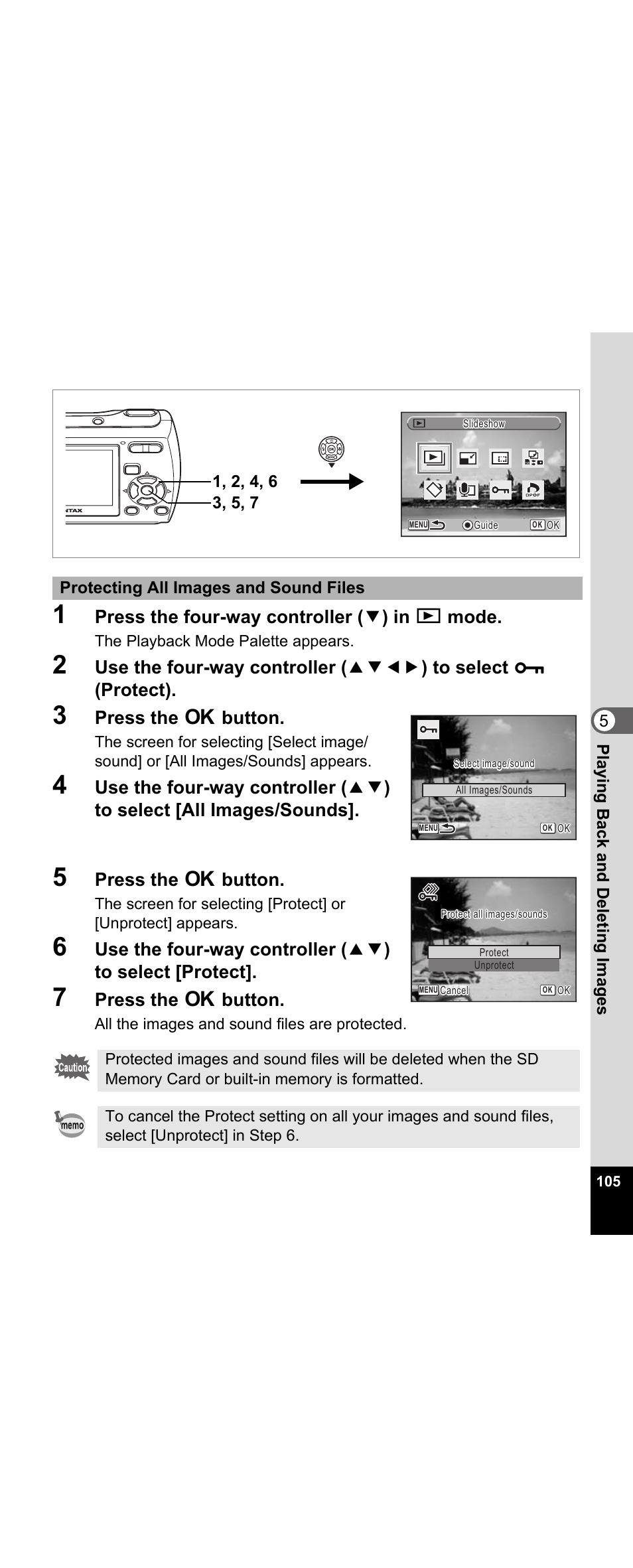 Press the four-way controller ( 3 ) in q mode, Press the 4 button | Pentax Optio E30 User Manual | Page 107 / 161