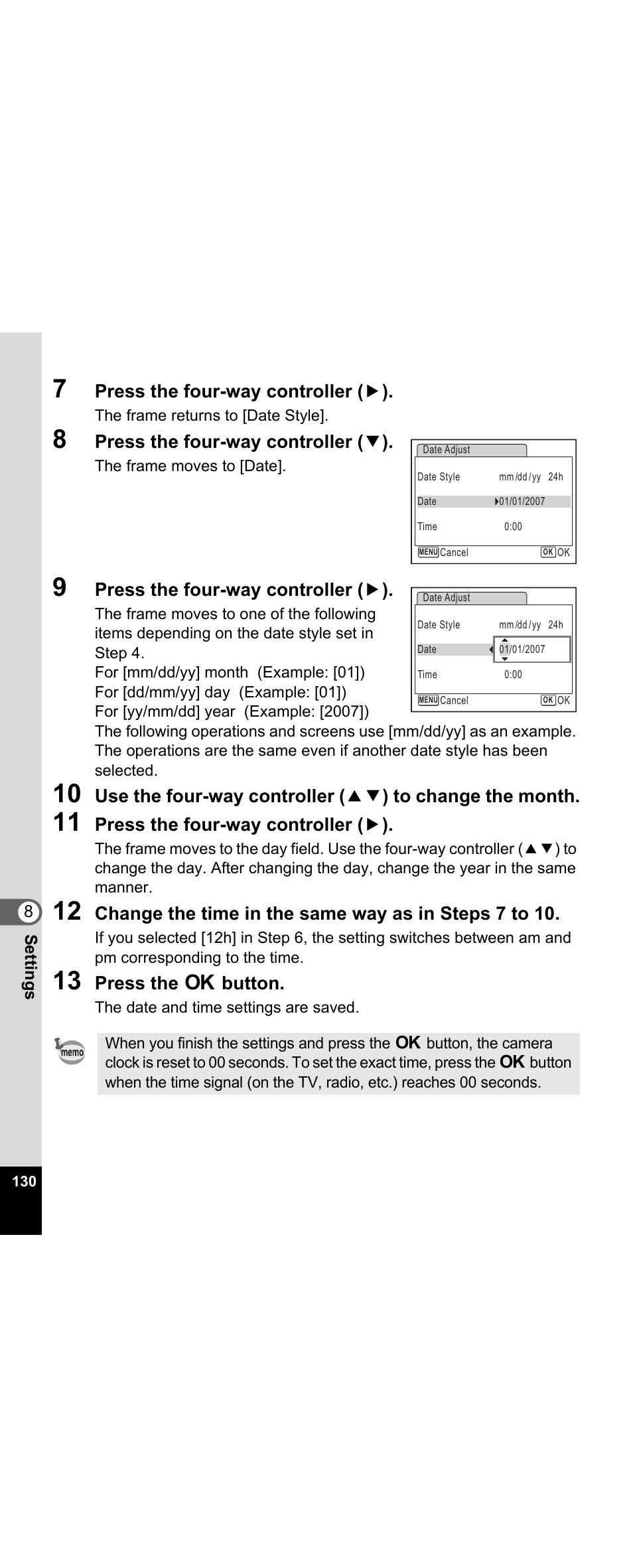 Press the four-way controller ( 5 ), Press the four-way controller ( 3 ), Press the 4 button | Pentax Optio E30 User Manual | Page 132 / 161