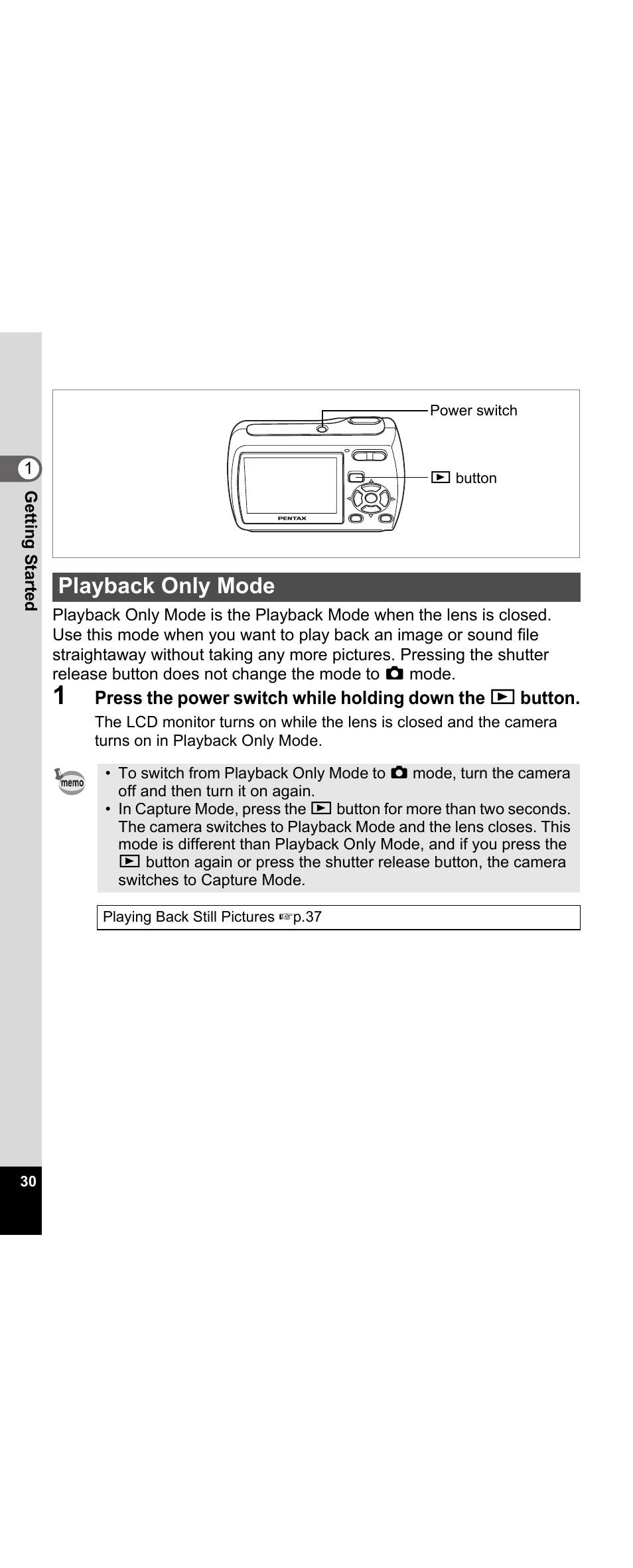 Playback only mode | Pentax Optio E30 User Manual | Page 32 / 161