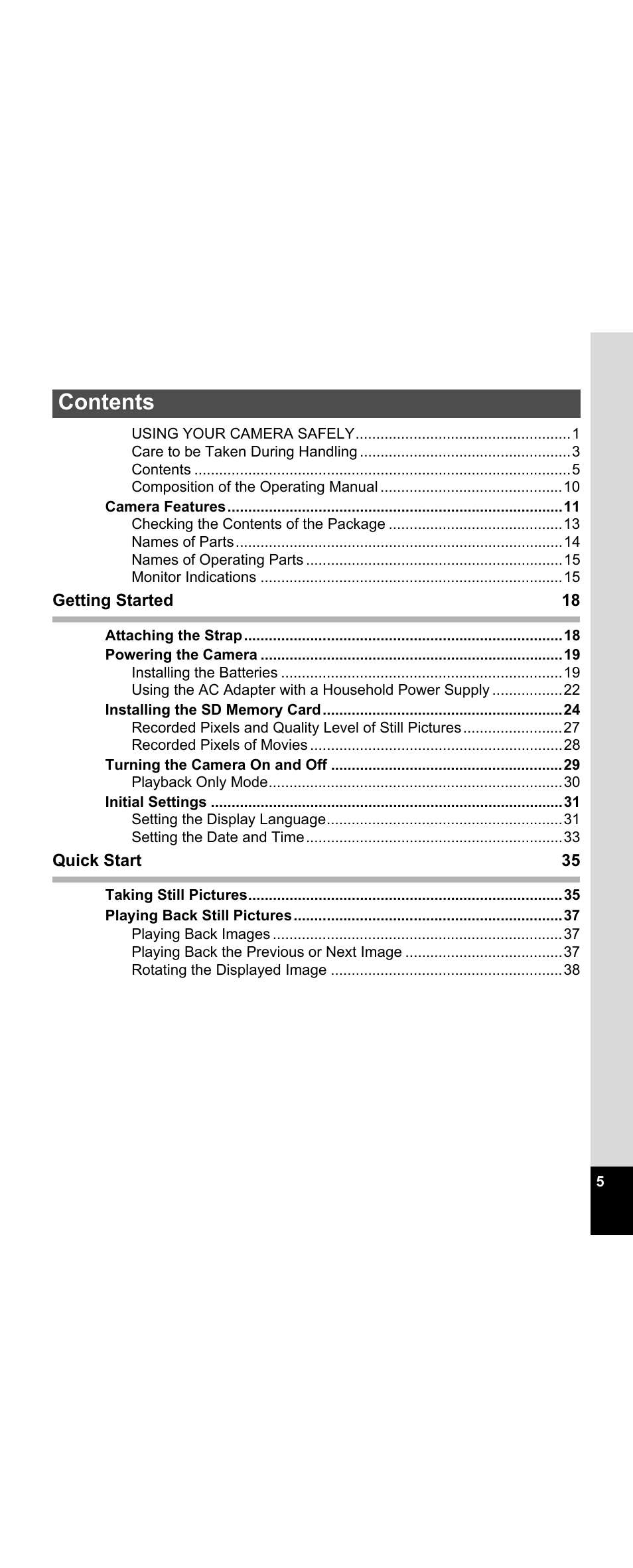 Pentax Optio E30 User Manual | Page 7 / 161