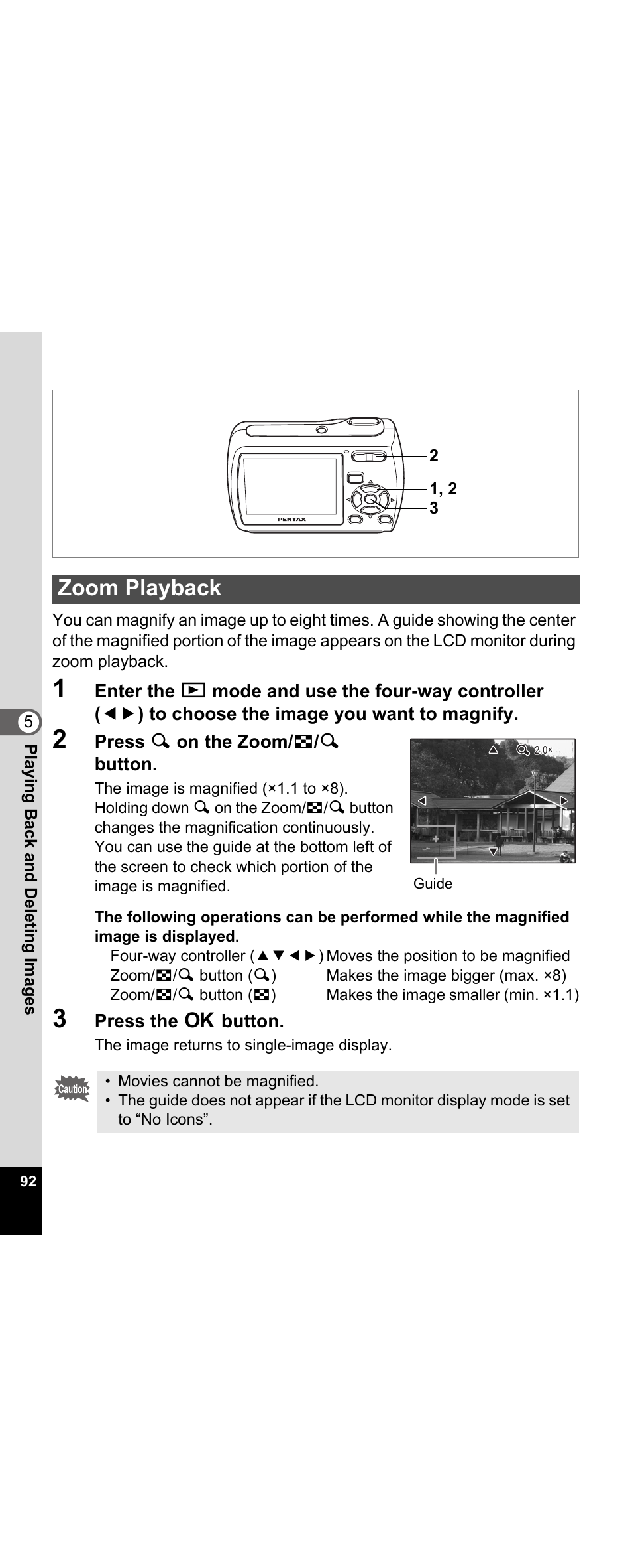 Zoom playback, P.92), Y. (p.92) | Pentax Optio E30 User Manual | Page 94 / 161