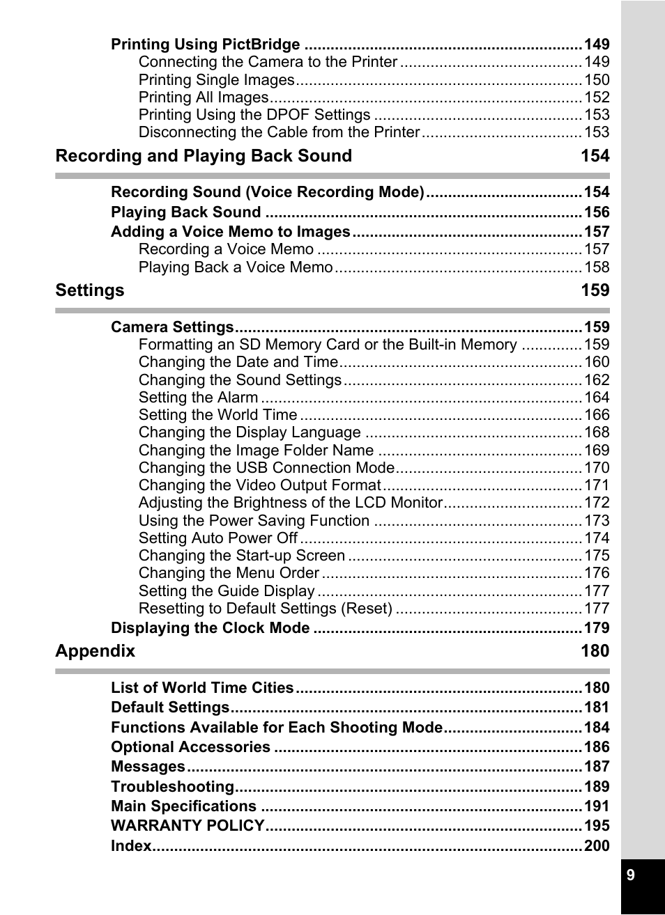 Pentax Optio W20 User Manual | Page 11 / 208