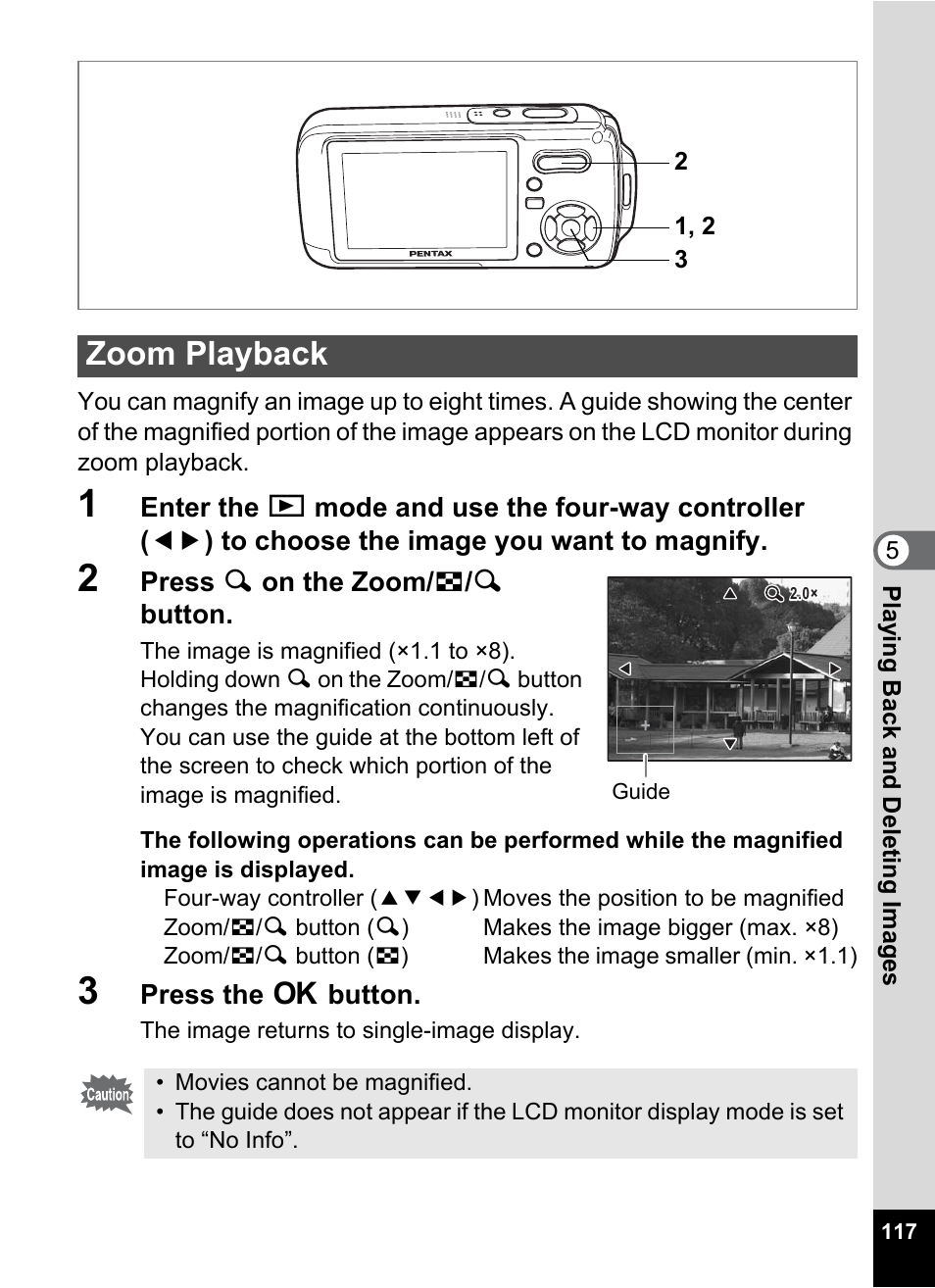 Zoom playback, P.117, Y. (p.117) | P.117), P.42, p.117), movies | Pentax Optio W20 User Manual | Page 119 / 208