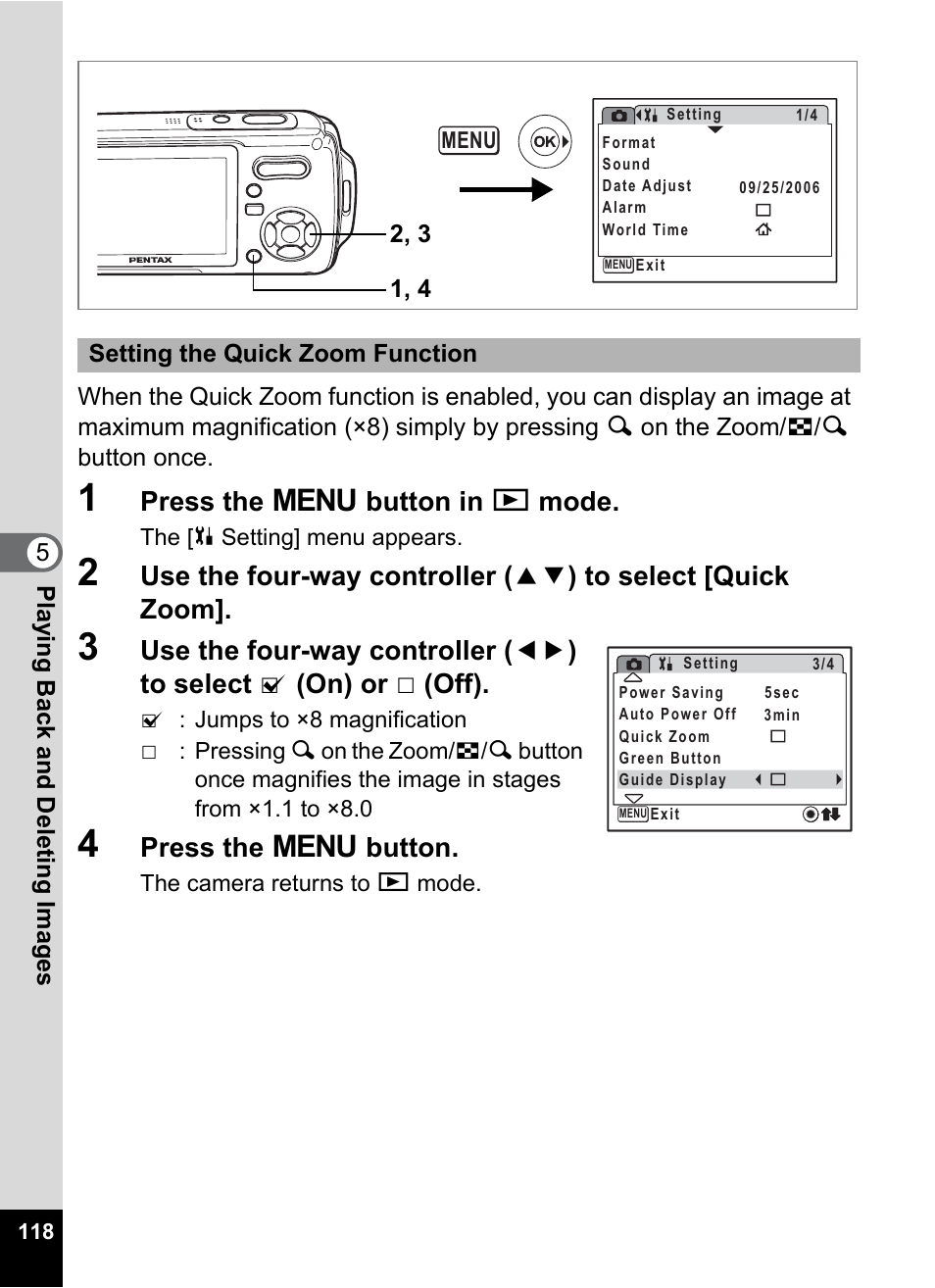 P.118, Press the 3 button in q mode, Press the 3 button | Pentax Optio W20 User Manual | Page 120 / 208