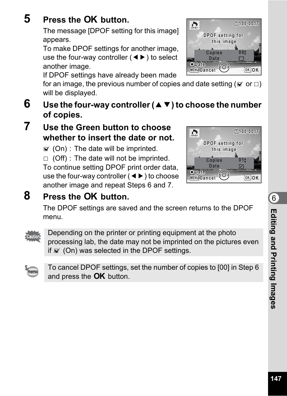 Press the 4 button, 6edi tin g an d pri n ti ng ima g es | Pentax Optio W20 User Manual | Page 149 / 208