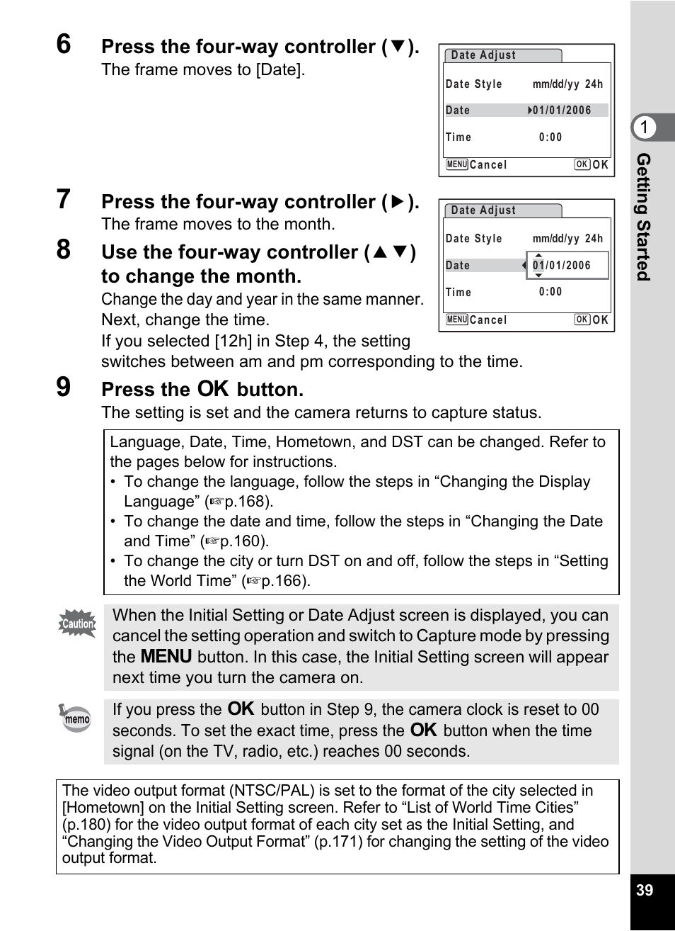 Press the four-way controller ( 3 ), Press the four-way controller ( 5 ), Press the 4 button | 1getting started | Pentax Optio W20 User Manual | Page 41 / 208