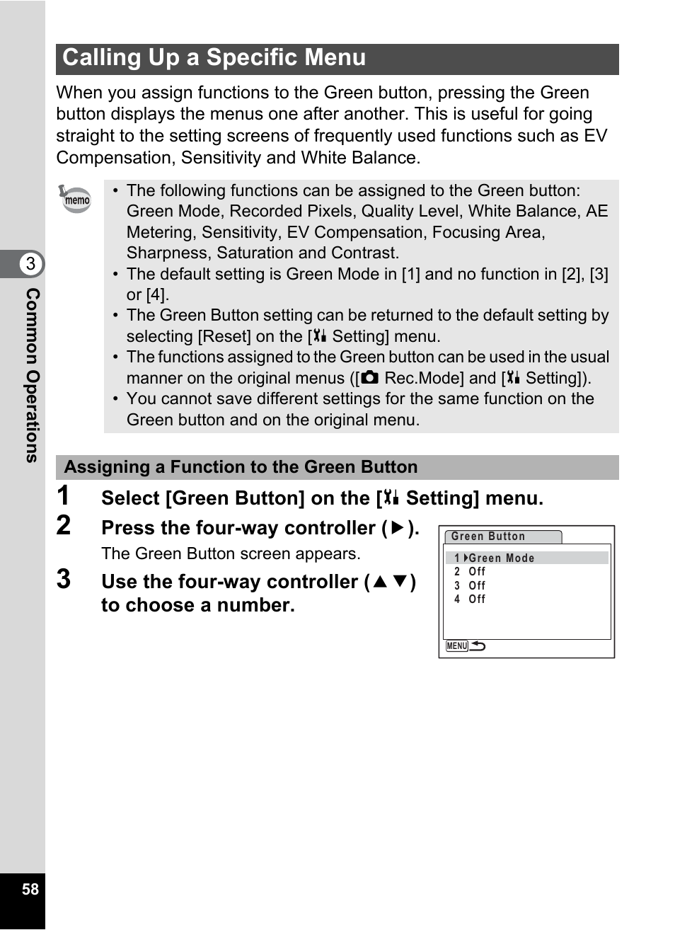 Calling up a specific menu, P.58), P.58) yo | P.58 | Pentax Optio W20 User Manual | Page 60 / 208