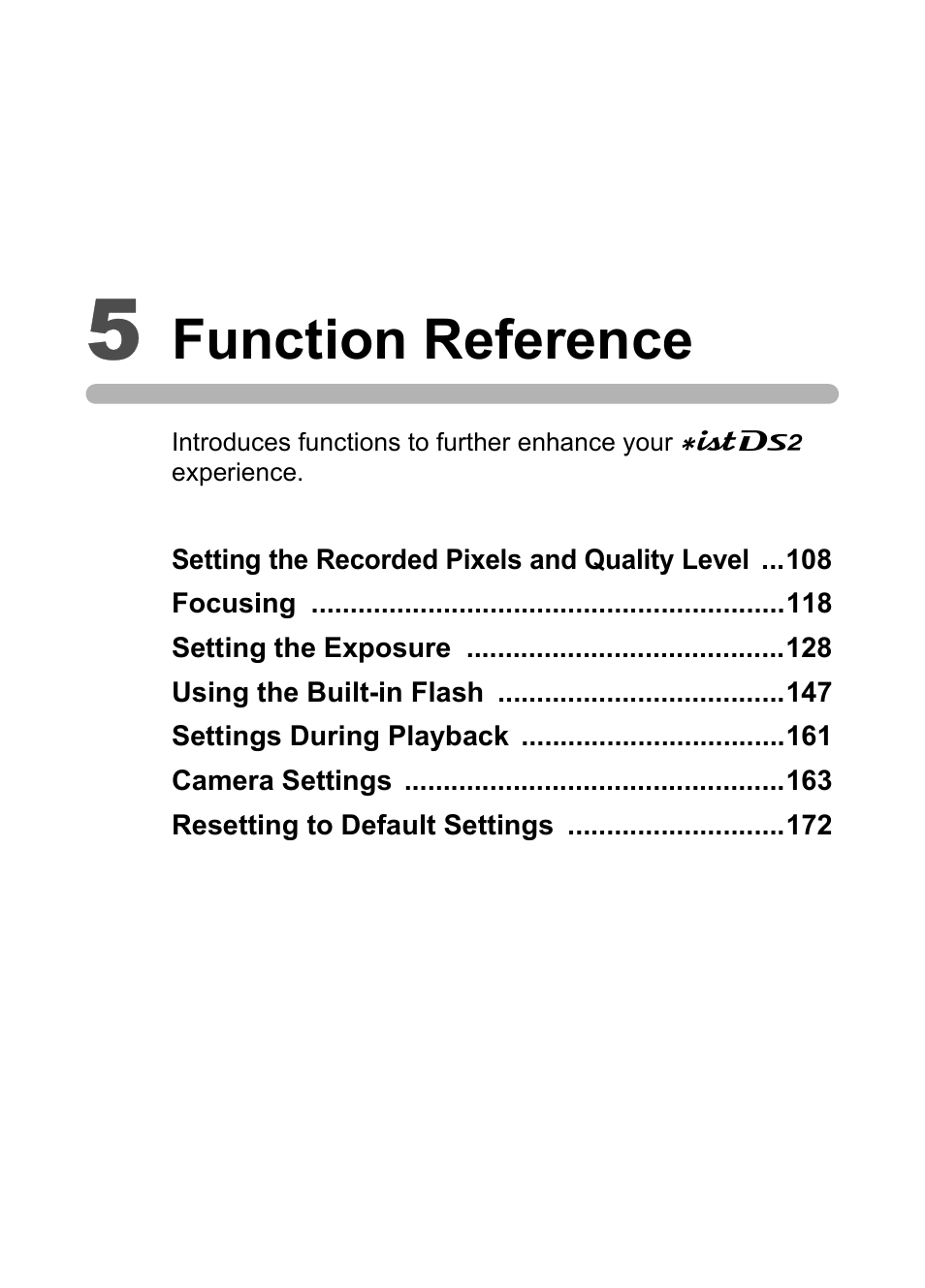 5 function reference, Function reference | Pentax IST DS2 User Manual | Page 109 / 212