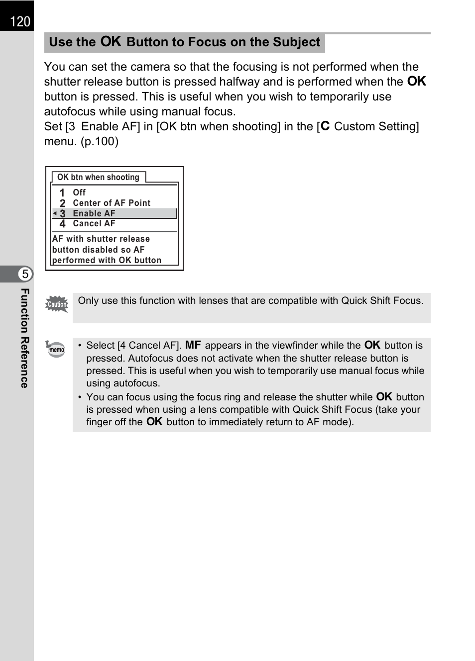 P.120, Use the 4 button to focus on the subject | Pentax IST DS2 User Manual | Page 122 / 212
